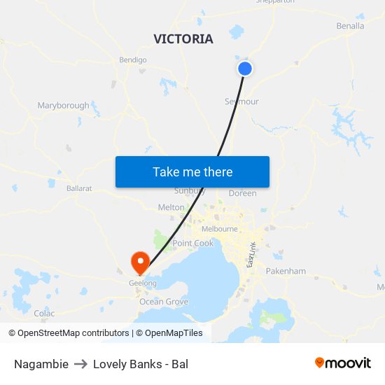 Nagambie to Lovely Banks - Bal map