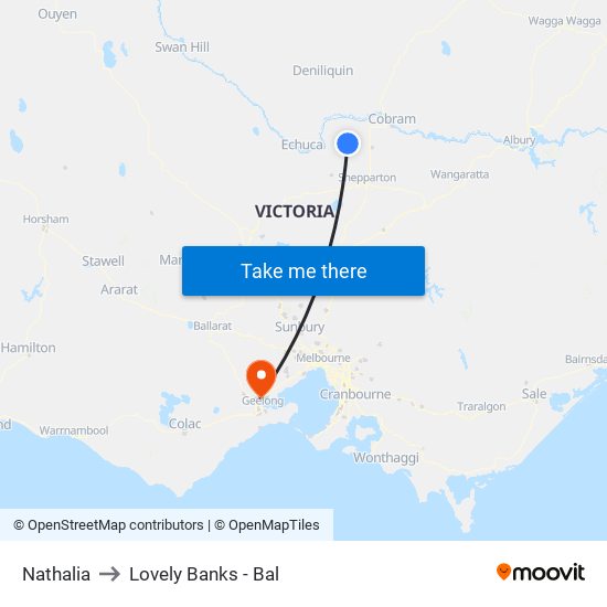 Nathalia to Lovely Banks - Bal map