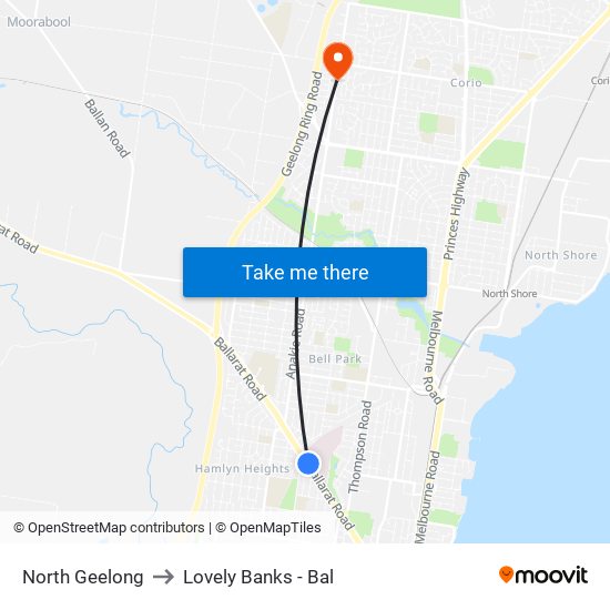 North Geelong to Lovely Banks - Bal map