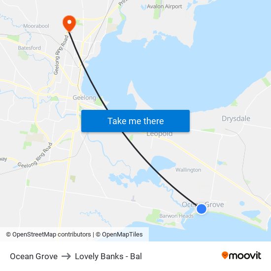 Ocean Grove to Lovely Banks - Bal map