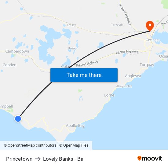 Princetown to Lovely Banks - Bal map