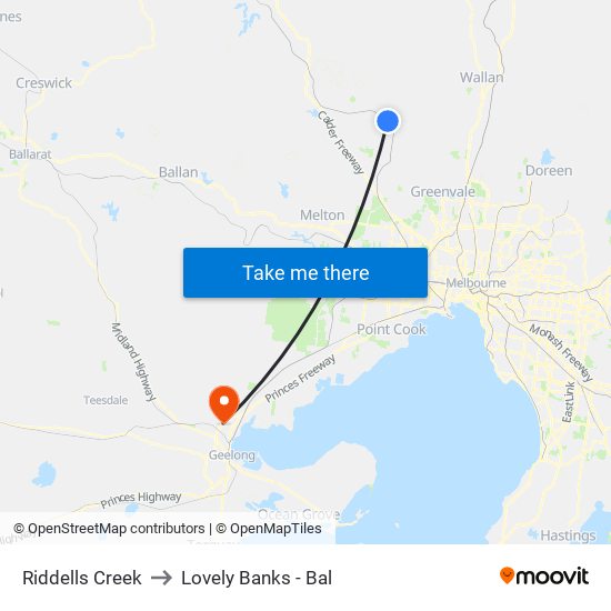 Riddells Creek to Lovely Banks - Bal map