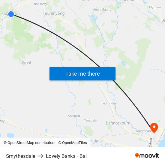 Smythesdale to Lovely Banks - Bal map