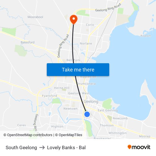 South Geelong to Lovely Banks - Bal map