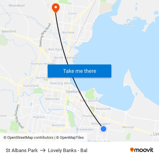 St Albans Park to Lovely Banks - Bal map