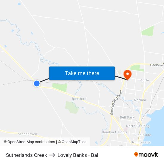 Sutherlands Creek to Lovely Banks - Bal map