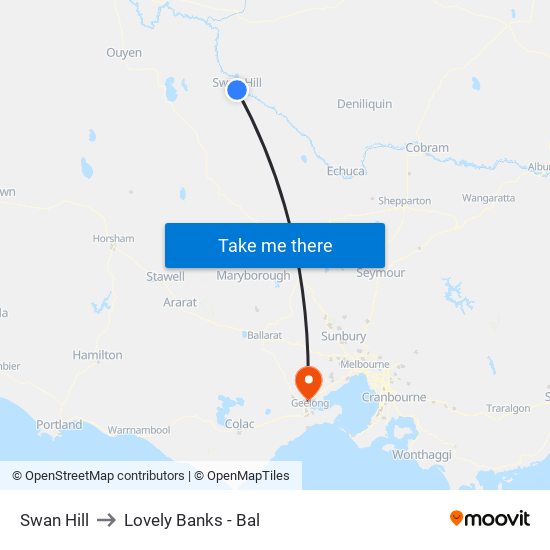 Swan Hill to Lovely Banks - Bal map