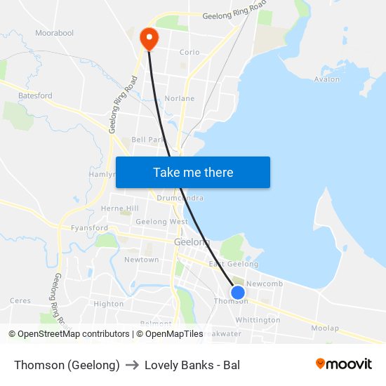 Thomson (Geelong) to Lovely Banks - Bal map