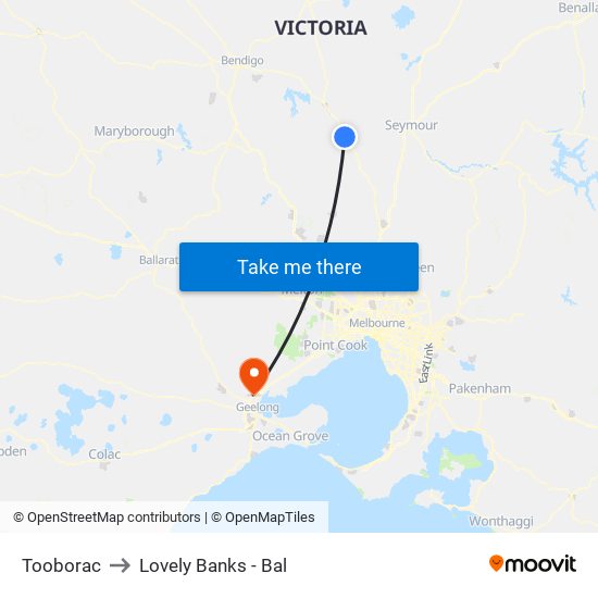 Tooborac to Lovely Banks - Bal map