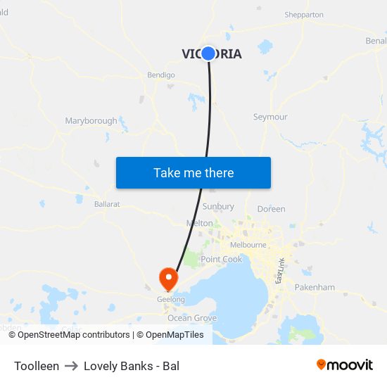 Toolleen to Lovely Banks - Bal map