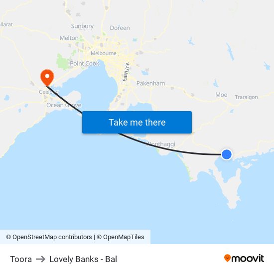 Toora to Lovely Banks - Bal map