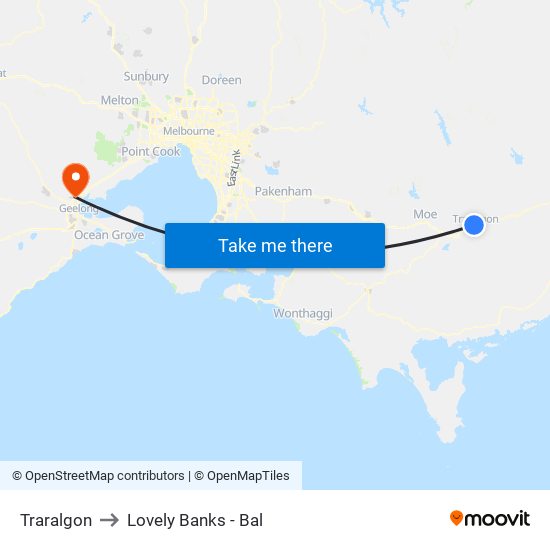 Traralgon to Lovely Banks - Bal map