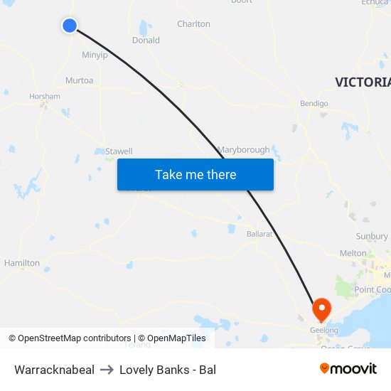 Warracknabeal to Lovely Banks - Bal map