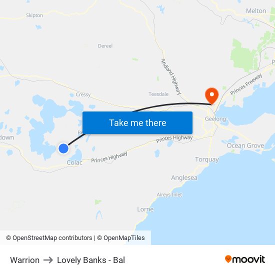 Warrion to Lovely Banks - Bal map