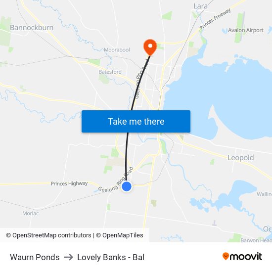 Waurn Ponds to Lovely Banks - Bal map