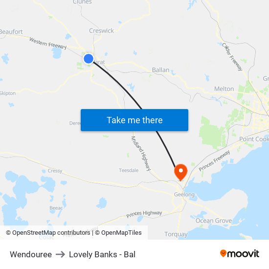 Wendouree to Lovely Banks - Bal map