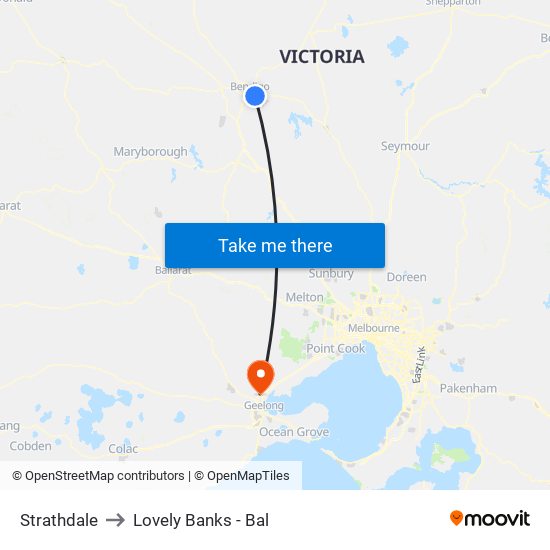 Strathdale to Lovely Banks - Bal map