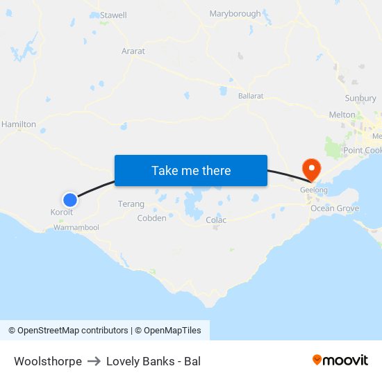 Woolsthorpe to Lovely Banks - Bal map