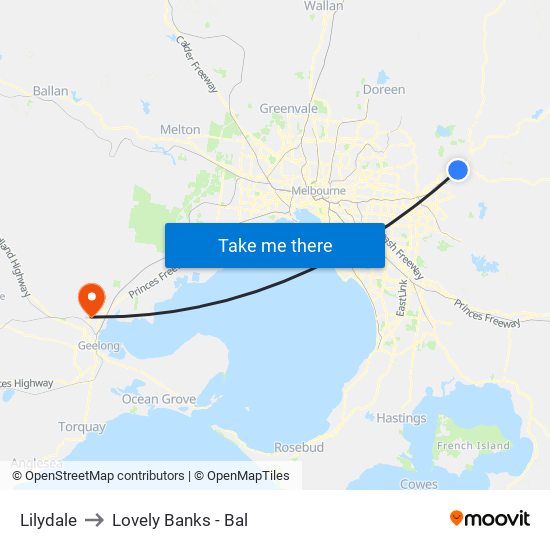 Lilydale to Lovely Banks - Bal map