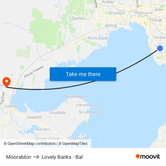 Moorabbin to Lovely Banks - Bal map