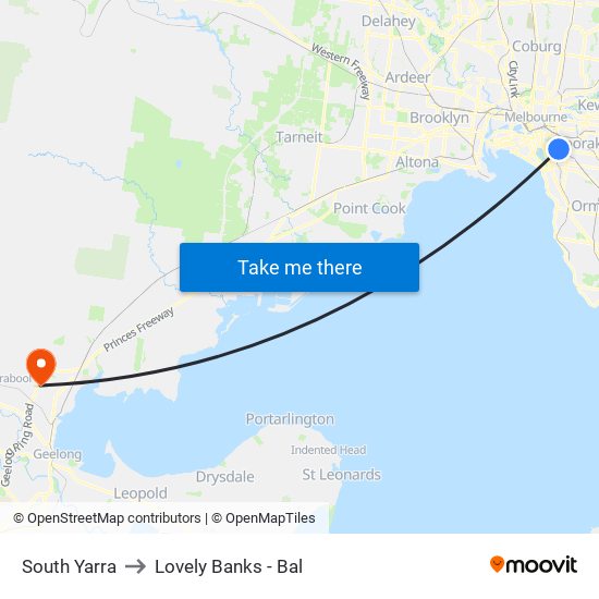South Yarra to Lovely Banks - Bal map