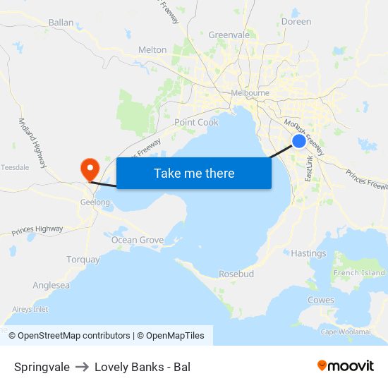 Springvale to Lovely Banks - Bal map