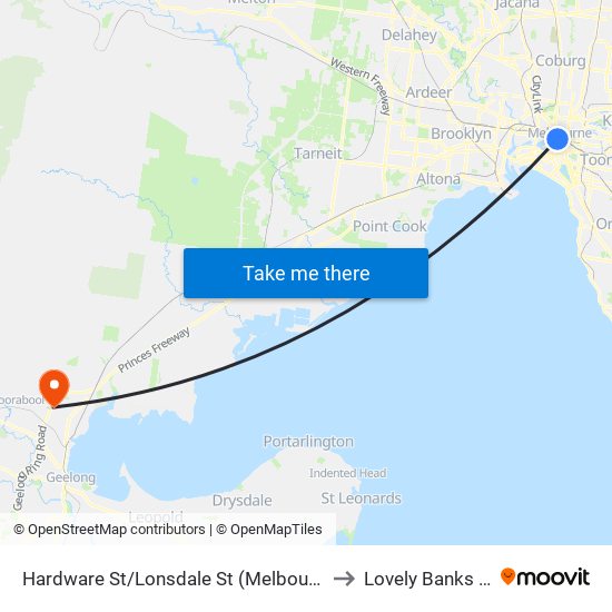 Hardware St/Lonsdale St (Melbourne City) to Lovely Banks - Bal map