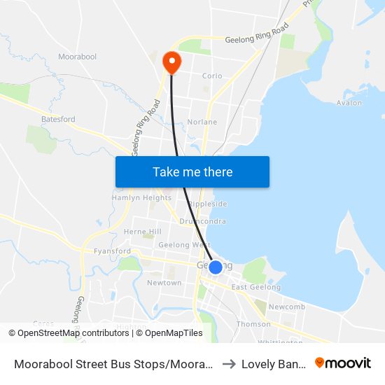 Moorabool Street Bus Stops/Moorabool St (Geelong) to Lovely Banks - Bal map