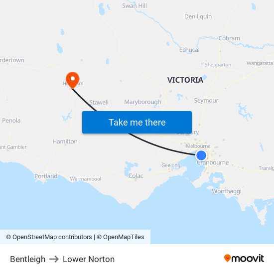 Bentleigh to Lower Norton map