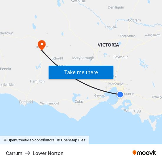 Carrum to Lower Norton map