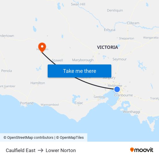 Caulfield East to Lower Norton map