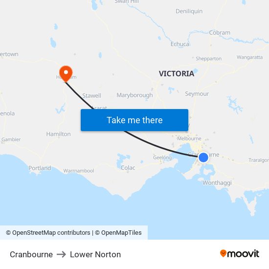 Cranbourne to Lower Norton map