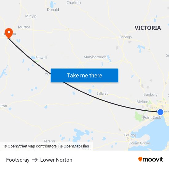 Footscray to Lower Norton map