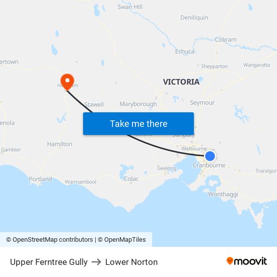 Upper Ferntree Gully to Lower Norton map