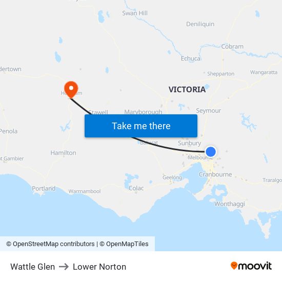 Wattle Glen to Lower Norton map