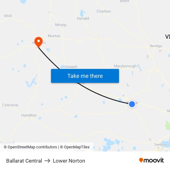 Ballarat Central to Lower Norton map