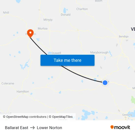 Ballarat East to Lower Norton map