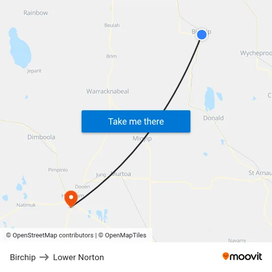 Birchip to Lower Norton map