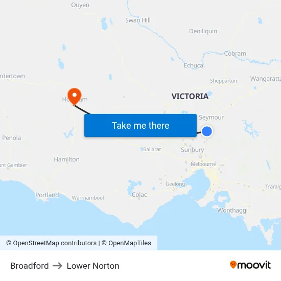 Broadford to Lower Norton map