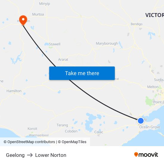 Geelong to Lower Norton map