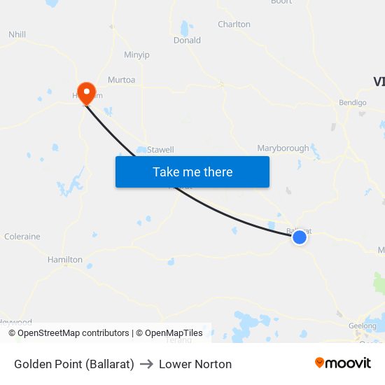 Golden Point (Ballarat) to Lower Norton map