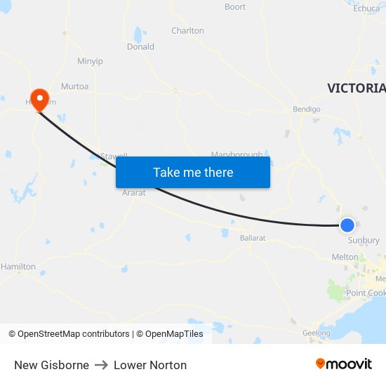 New Gisborne to Lower Norton map