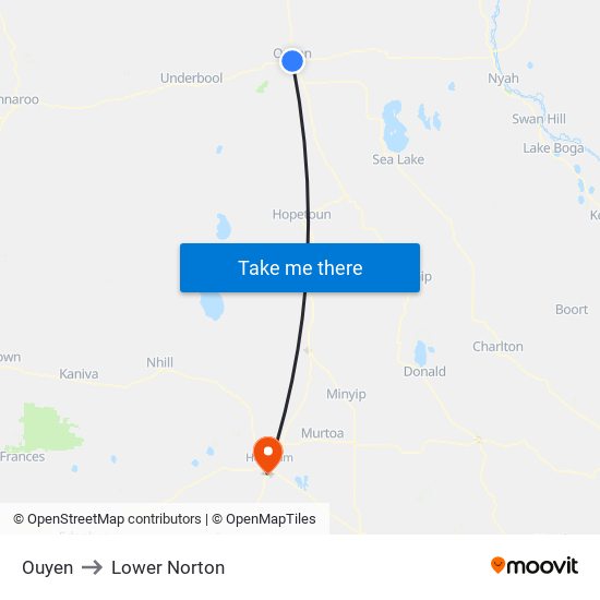 Ouyen to Lower Norton map