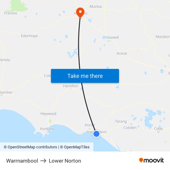 Warrnambool to Lower Norton map