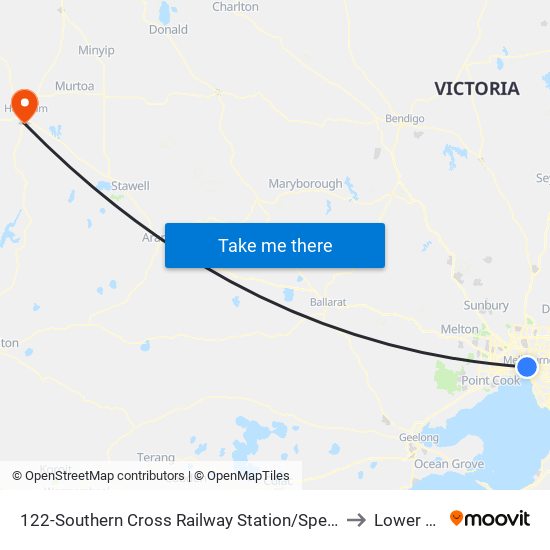 122-Southern Cross Railway Station/Spencer St (Melbourne City) to Lower Norton map