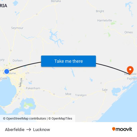 Aberfeldie to Lucknow map