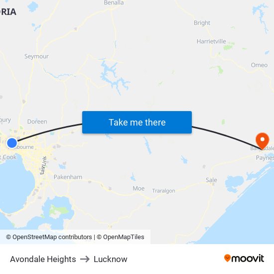 Avondale Heights to Lucknow map