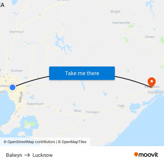 Balwyn to Lucknow map