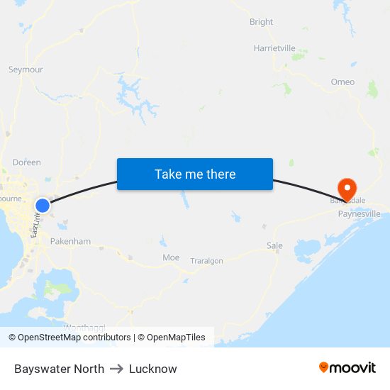 Bayswater North to Lucknow map