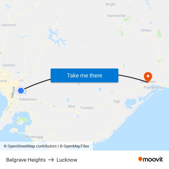 Belgrave Heights to Lucknow map